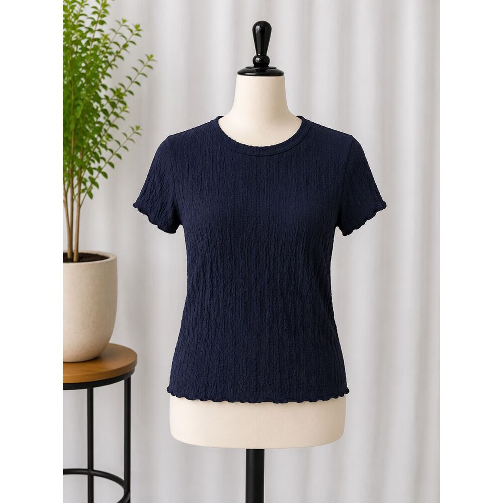 Simply Vera Vera Wang Women’s Medium Navy Textured Short Sleeve Top NWT